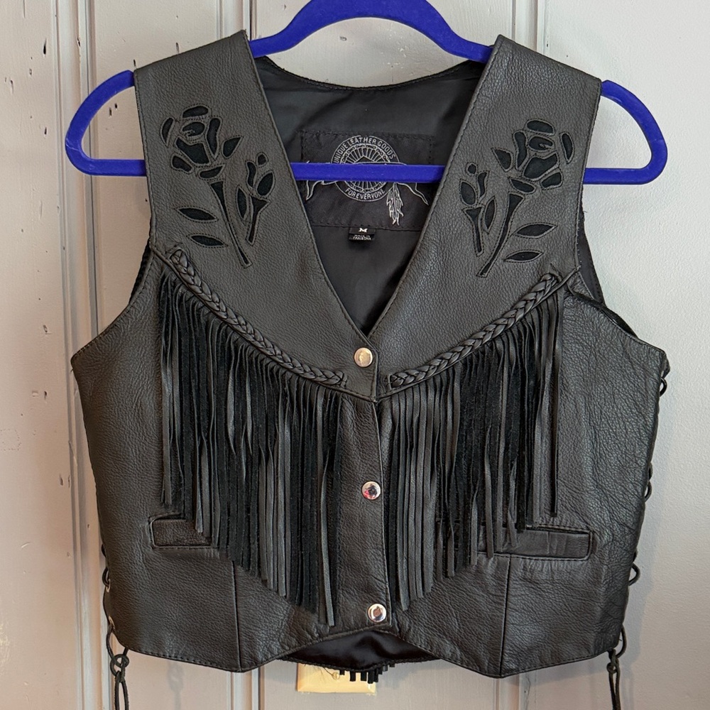The Leather Lady Black Fringe Jacket with Rose 🌹